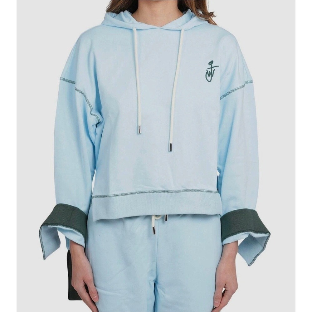 JW Anderson Baby Blue Deconstructed Cotton Hoodie Sweatshirt Size XS JE0146PG